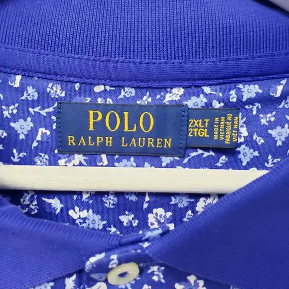 NWT POLO RALPH LAUREN Classic Floral SS Polo Shirt Men's 2XLT in Blue & White - Picture 2 of 8
